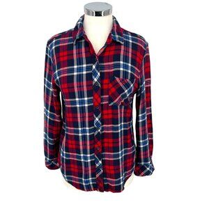 Beachlunchlounge Plaid Button-Up Casual Shirt Red Blue Size Large
